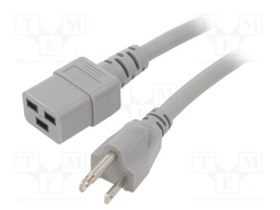 Cable; 3x14AWG; IEC C19 female,NEMA 5-15 (B) plug; PVC; 3m; grey