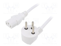 Cable; IEC C13 female,IS1-16P (H) plug angled; PVC; 3m; white