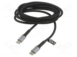 Cable; USB 2.0; USB C plug,both sides; 2m; black; 480Mbps; textile