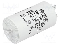 Capacitor: motors, run; 20uF; 425VAC; Ø40x70mm; -25÷85°C; ±5%