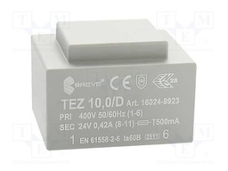 Transformer: encapsulated; 10VA; 400VAC; 24V; 416.6mA; IP00; 280g