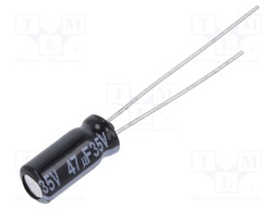 Capacitor: electrolytic; THT; 47uF; 35VDC; Ø5x11mm; Pitch: 2mm; ±20%