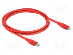 Cable; USB 2.0; Apple Lightning plug,USB C plug; 1m; red; Cu; 9V
