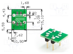 IC Adapter, PCB, 4-SOP, 7.62 mm Row Pitch, 5.08 mm Spacing