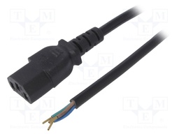 Cable; IEC C13 female,wires; 1.5m; black; PVC; 3G0,5mm2; 10A; 250V