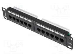 Patch panel; black; Number of ports: 12; Cat: 5e; RJ45 socket x12