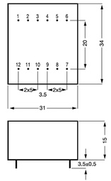 Transformer: encapsulated; 1VA; 230VAC; 15V; 67mA; Mounting: PCB