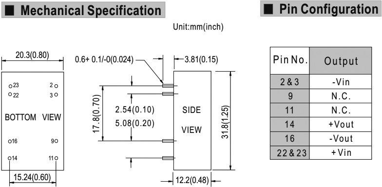 Converter: DC/DC; 6W; Uin:9÷18V; 15VDC; Iout:400mA; DIP; 15g; 50kHz