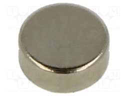 Magnet: permanent; NdFeB; 5N; Ø: 5mm; H: 2mm; Plating: nickel; disk