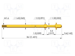 Test needle; Spring compression: 4mm; 5mm; 8A; CuBe; gold-plated