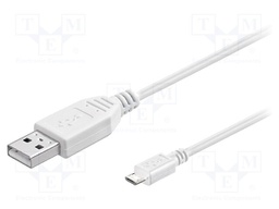 Cable; USB 2.0; USB A plug,USB B micro plug; 5m; white; Core: Cu