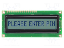 Display: LCD; STN Positive; 16x1; grey; 80x36mm; 1x16; 5V