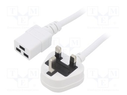 Cable; 3x1.5mm2; BS 1363 (G) plug,IEC C19 female; PVC; 2m; white