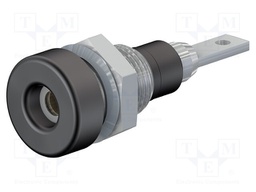 Socket; 2mm banana; 10A; 23mm; black; soldered,on panel; insulated