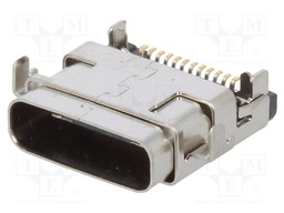 Socket; USB C; on PCBs; SMT; horizontal; USB 3.1; gold flash; 1A
