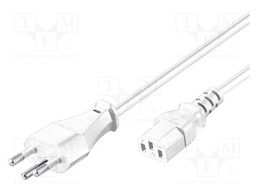 Cable; IEC C13 female,SEV-1011 (J) plug; 2m; white; PVC; 3x18AWG