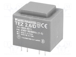 Transformer: encapsulated; 2.5VA; 230VAC; 9V; 9V; 138.9mA; 138.9mA
