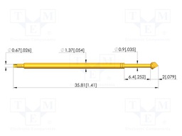 Test needle; Spring compression: 4.3mm; 6.35mm; 8A; CuBe; Ø: 1.7mm