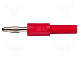 Adapter,socket,plug; 4mm banana; 10A; 70VDC; red; Mat: brass; 2mm