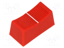 Knob: slider; Colour: red; 23x11x11mm; Mat: plastic; Pointer: white