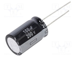 Capacitor: electrolytic; THT; 100uF; 200VDC; Ø16x25mm; Pitch: 7.5mm