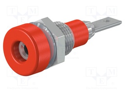Socket; 2mm banana; 10A; 23mm; red; soldered,on panel; insulated