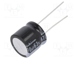 Capacitor: electrolytic; THT; 470uF; 63VDC; Ø16x15mm; Pitch: 7.5mm