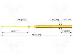 Test probe socket; gold-plated; KS-100; L: 48.2mm; test needles