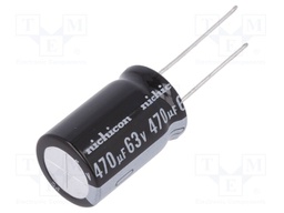 Capacitor: electrolytic; THT; 470uF; 63VDC; Ø16x25mm; Pitch: 7.5mm