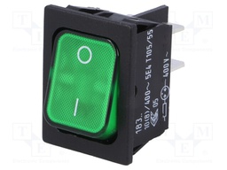 ROCKER; DPST; Pos: 2; OFF-ON; 10A/400VAC; green; IP40; 100mΩ