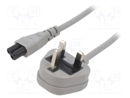 Cable; BS 1363 (G) plug,IEC C5 female; PVC; 1.8m; grey; 3x0,75mm2