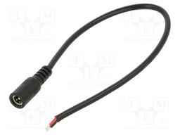 Cable; 2x0.5mm2; DC 5,5/2,1 socket; straight; black; 0.25m