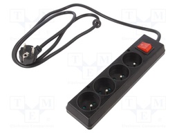 Extension lead; 3x1.5mm2; Sockets: 4; PVC; black; 1.5m; 16A