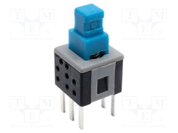 Switch: push-button; Pos: 2; DPDT; 0.1A/30VDC; Illumin: none; THT