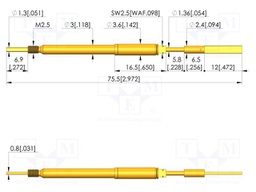 Test needle; Spring compression: 5mm; 5.5mm; 8A; steel; Ø: 2.5mm