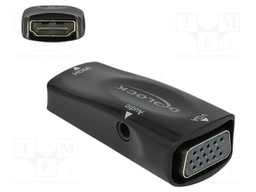 Adapter; HDMI socket,Jack 3.5mm 3pin socket,VGA female; black