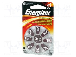 Battery: zinc air (ZnO2); 1.4V; AC312,R36,coin; Batt.no: 8; 160mAh