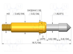 Test needle; Spring compression: 2.8mm; 3.3mm; 8A; CuBe; Ø: 2.3mm