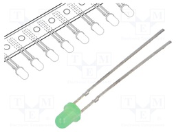 LED; 3mm; green; 20mcd; 30°; Front: convex; Pitch: 2.54mm; 3000pcs.