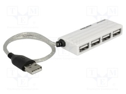 Hub USB; DC socket,USB A socket x4,USB A plug; PnP; white