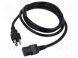 Cable; NEMA 5-15 (B) plug,wires; PVC; 2.3m; black; 3x18AWG; 10A