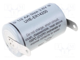 Battery: lithium; 3.6V; 1/2AA; soldering lugs; Ø14.5x25mm; 1200mAh