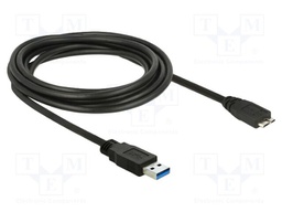 Cable; USB A plug,USB B micro plug; gold-plated; 3m; black; Cu