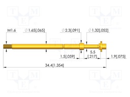 Test needle; Spring compression: 4mm; 5mm; 8A; CuBe; gold-plated