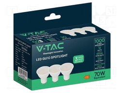 LED lamp; white warm; GU10; 220÷240VAC; 1000lm; P: 10W; 120°; 3000K