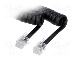 Cable: telephone; coiled,interlaced; RJ9 plug,both sides; black