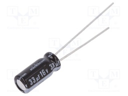 Capacitor: electrolytic; THT; 33uF; 16VDC; Ø5x11mm; Pitch: 2mm; ±20%