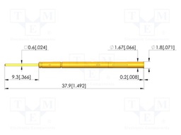 Test probe socket; gold-plated; KS-100; 37.9mm; test needles