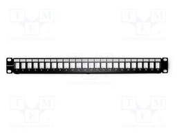 Patch panel; black; Number of ports: 24; RJ45 socket x24; RACK