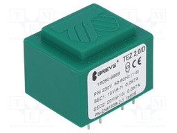 Transformer: encapsulated; 2VA; 230VAC; 15V; 20V; Mounting: PCB